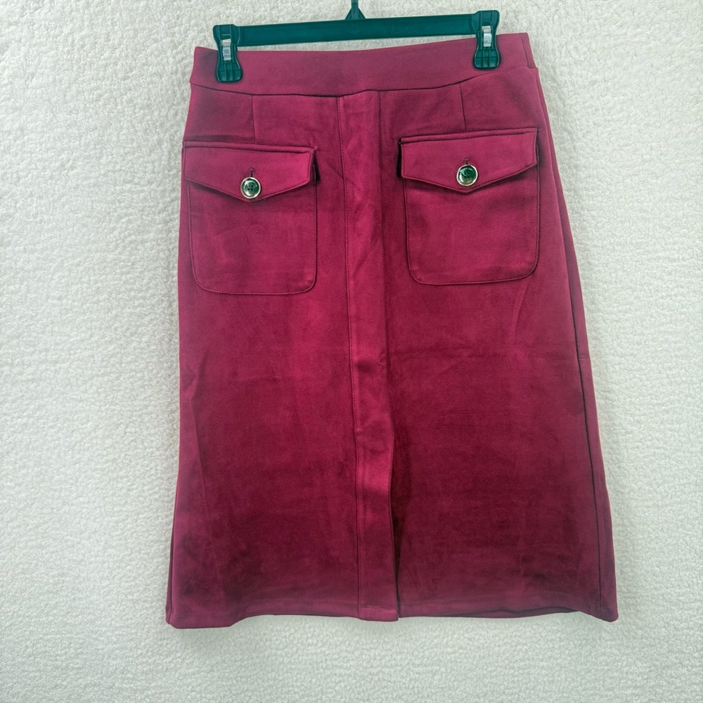 NWT MARC NEW YORK STRETCH FAUX SUEDE FRONT SLIT A LINE SKIRT BURGUNDY